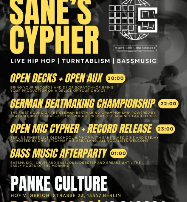 Sane’s Cypher: GBMC Beat Battle, Open Mic Cypher, Record Release Party & Bass Music Afterparty
